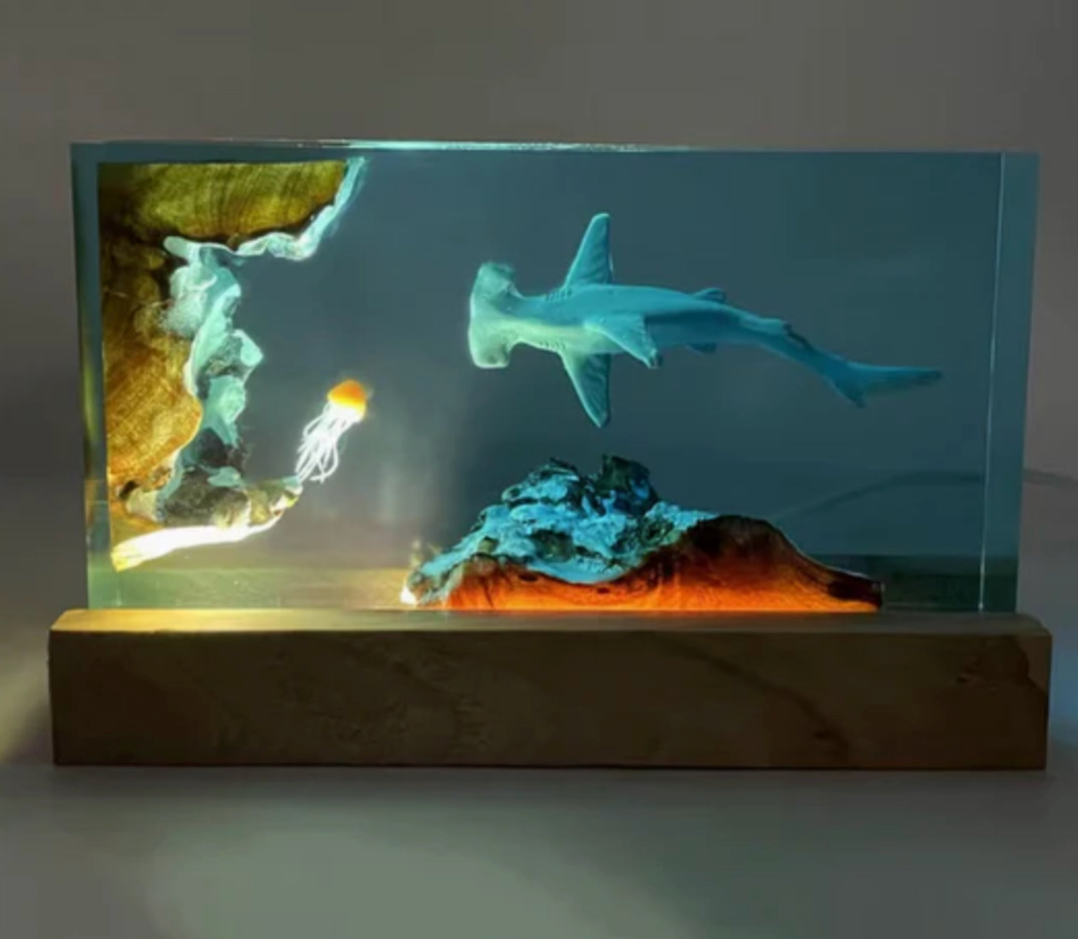 Hammer Head Shark & Jellyfish Resin Lamp